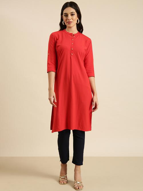 women three quarter sleeve straight kurta - 20960947 - Standard Image - 0