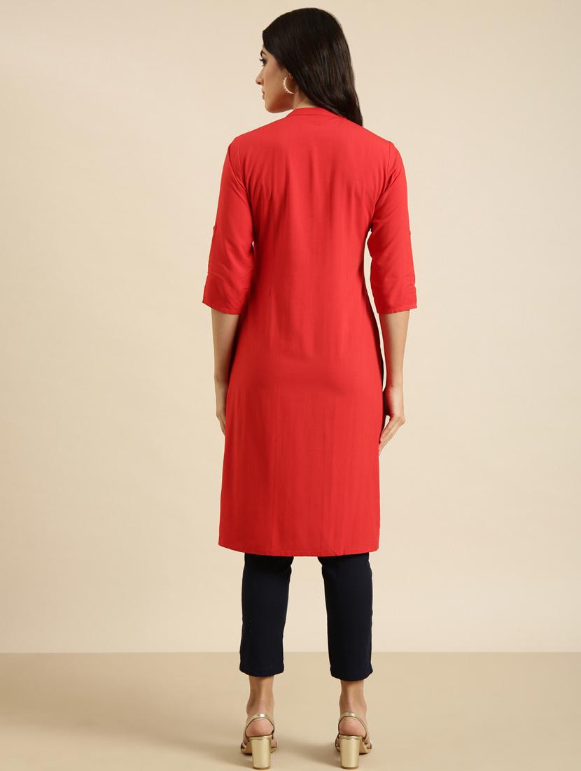 women three quarter sleeve straight kurta - 20960947 - Standard Image - 2