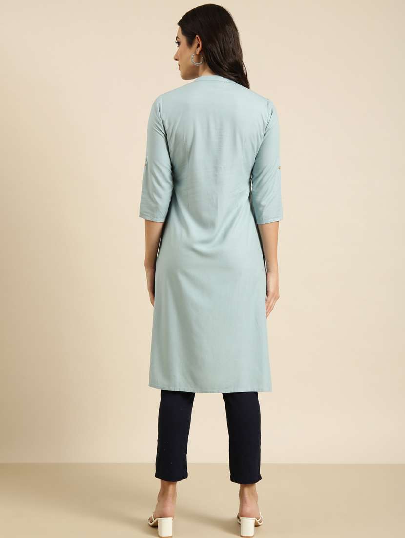 women three quarter sleeve straight kurta - 20960948 -  Standard Image - 2
