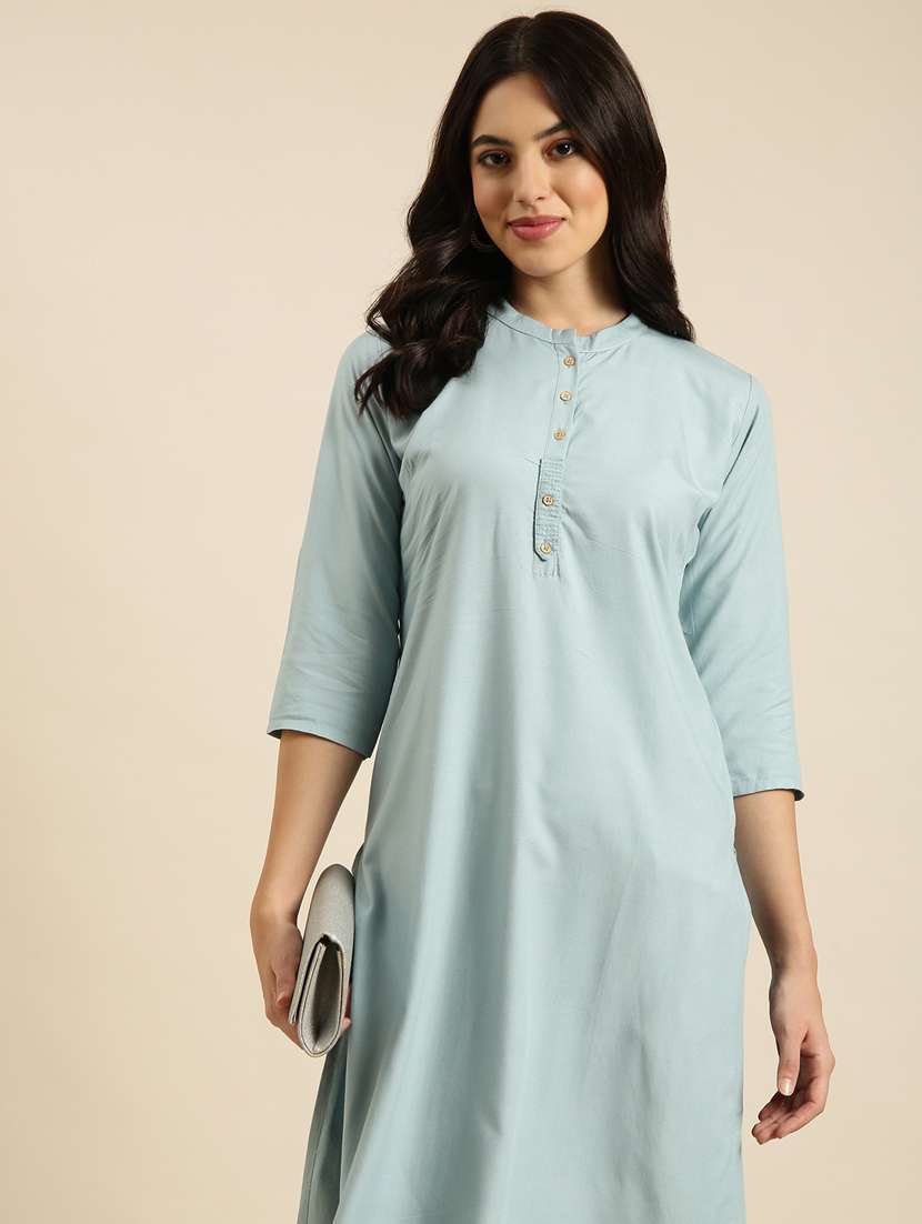 women three quarter sleeve straight kurta - 20960948 -  Standard Image - 7