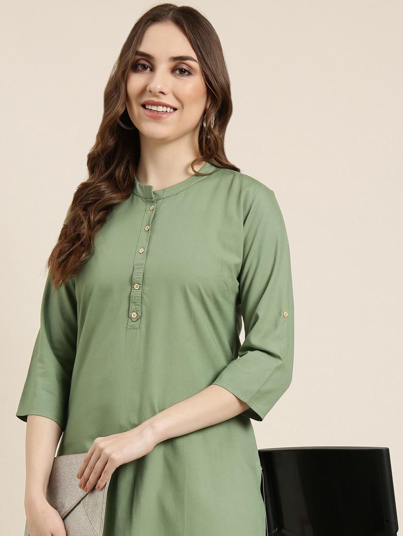 women green mandarin neck straight kurta - 20960949 - Standard Image - 7