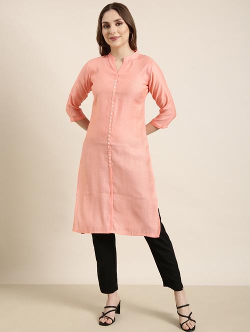 women three quarter sleeve straight kurta - 20960952 -  Standard Image - 0