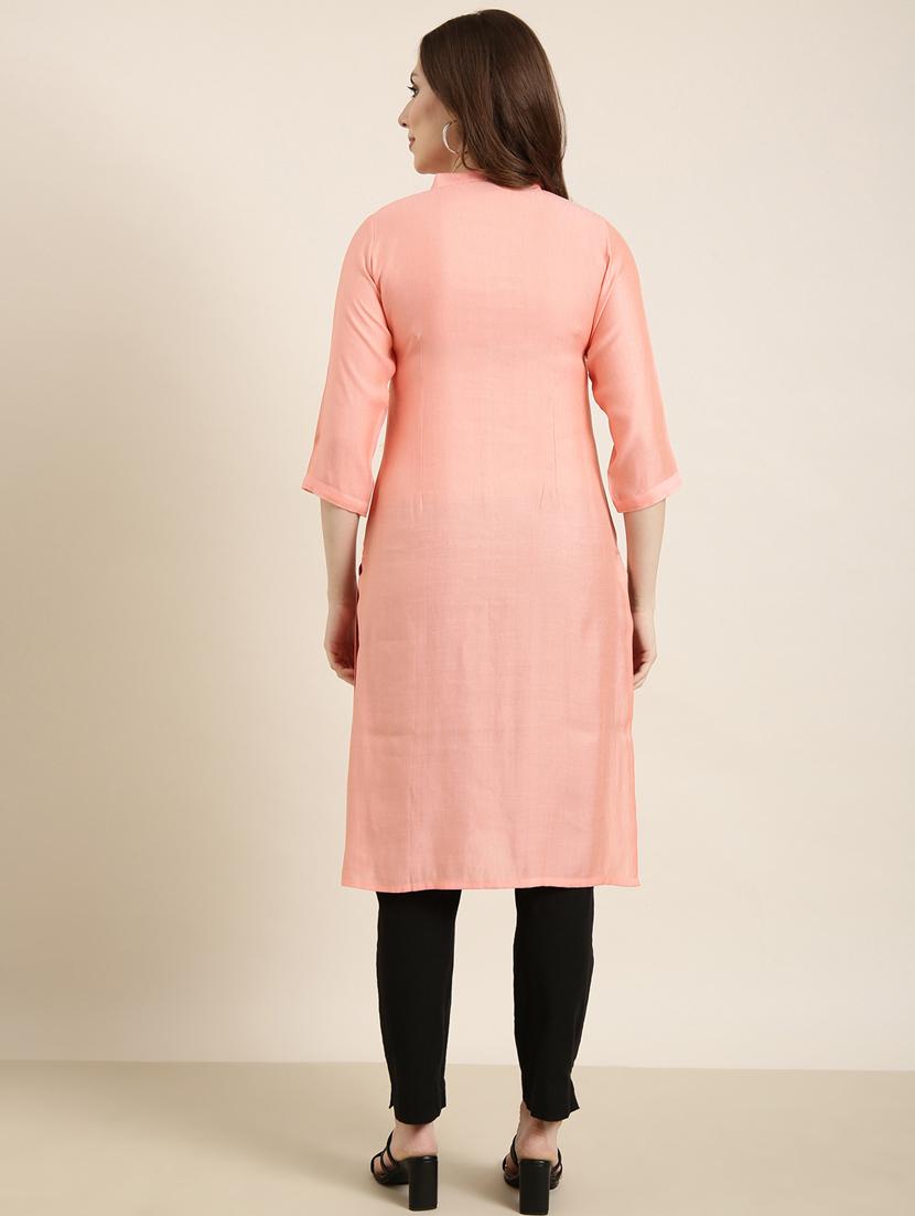 women three quarter sleeve straight kurta - 20960952 - Standard Image - 2