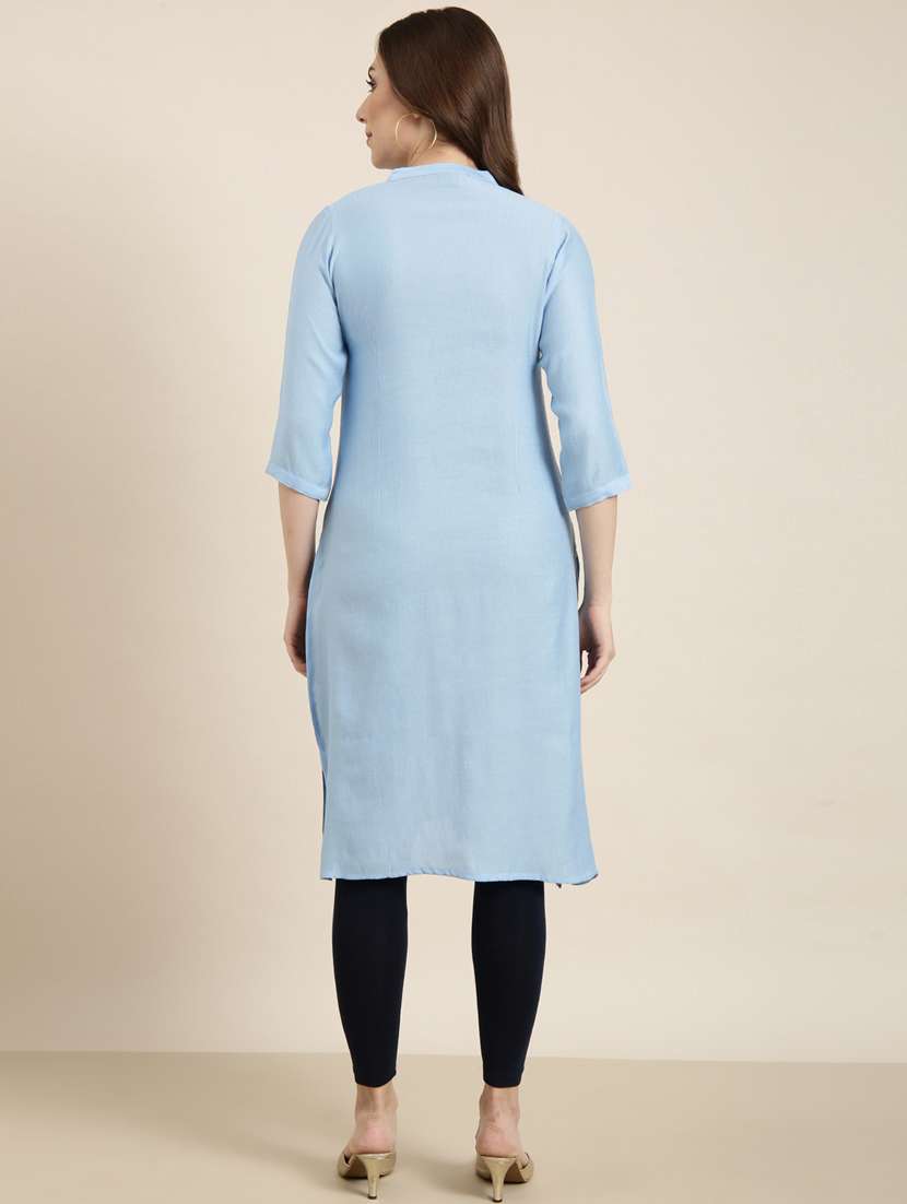 women three quarter sleeve straight kurta - 20960953 -  Standard Image - 2