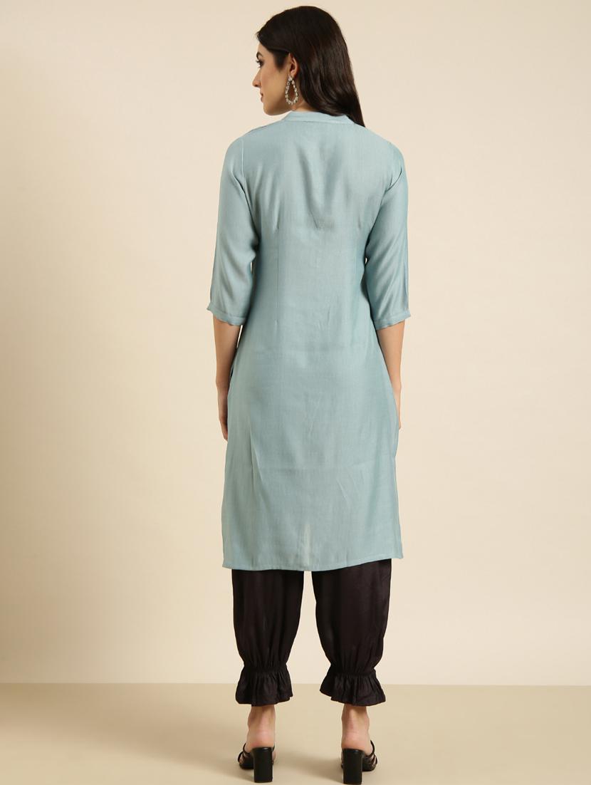 women three quarter sleeve straight kurta - 20960956 - Standard Image - 2