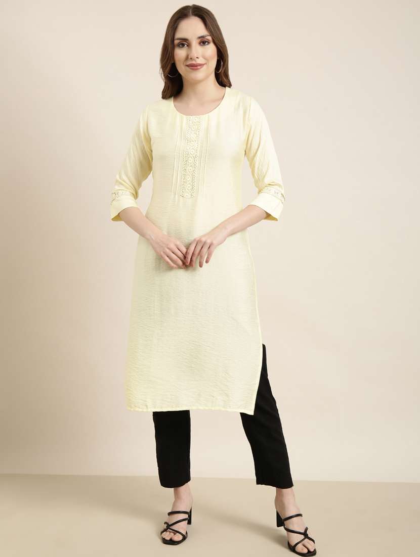 women three quarter sleeve straight kurta