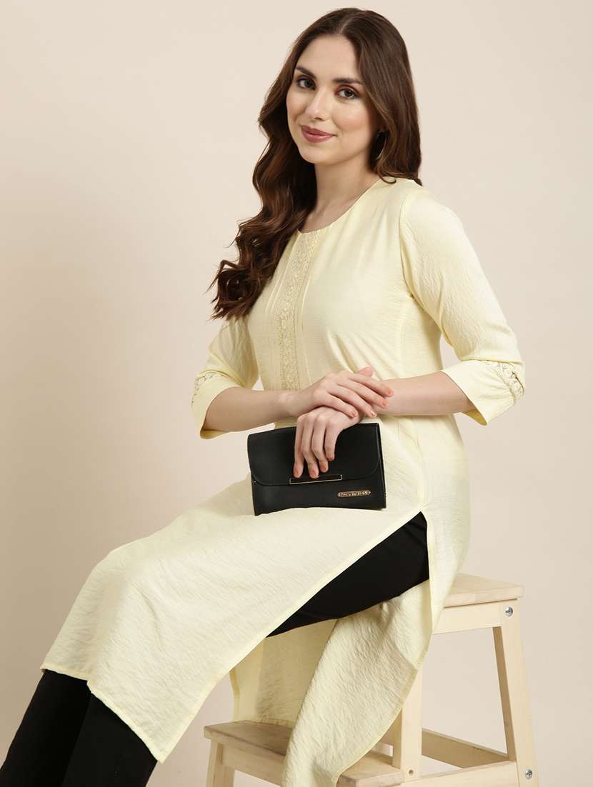 women three quarter sleeve straight kurta - 20960957 -  Standard Image - 7