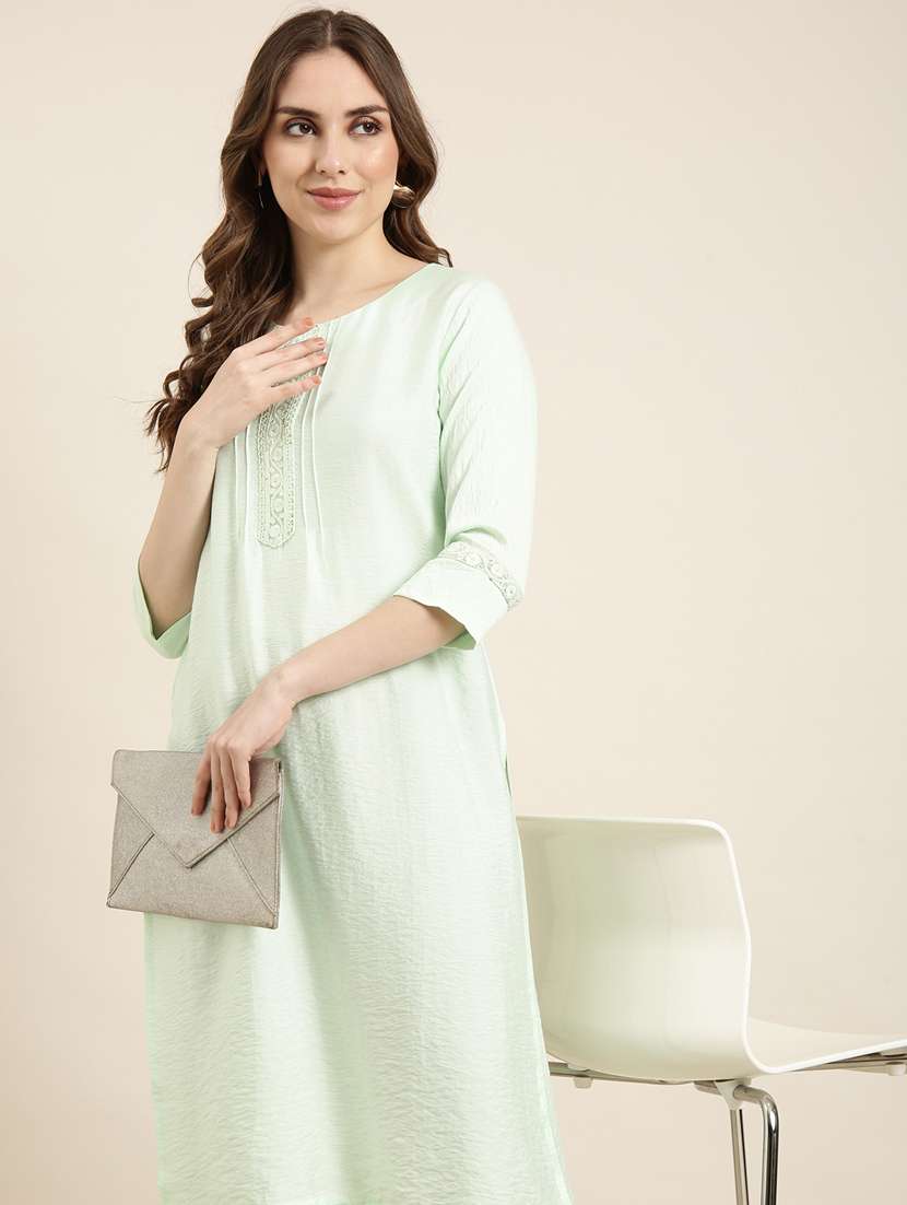women three quarter sleeve straight kurta - 20960958 -  Standard Image - 7