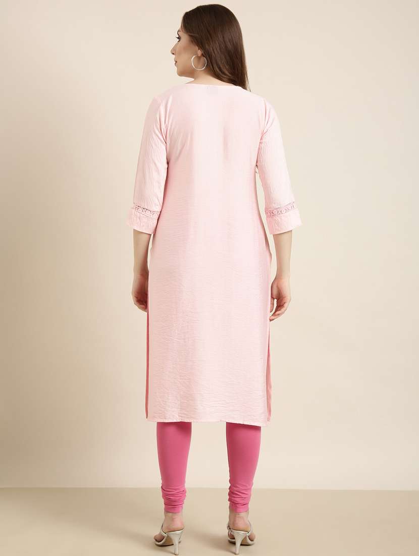 women three quarter sleeve straight kurta - 20960961 -  Standard Image - 2