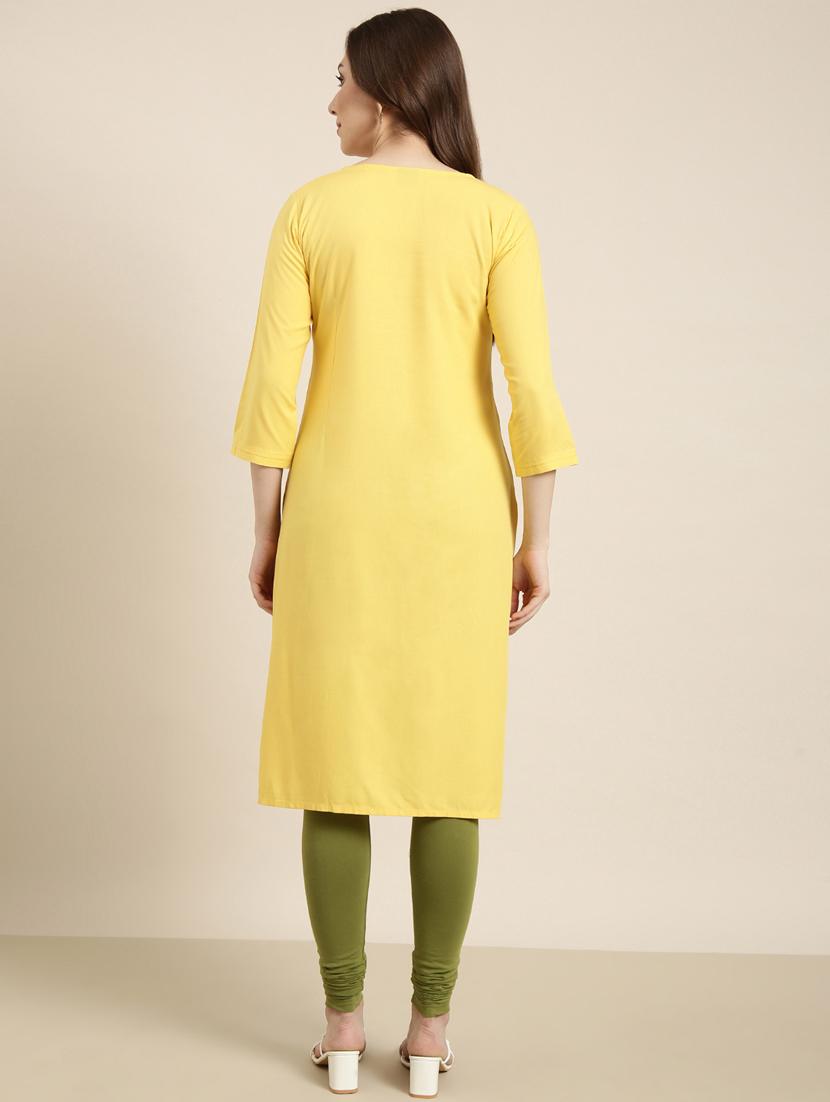 women yellow round neck straight kurta - 20960963 - Standard Image - 2
