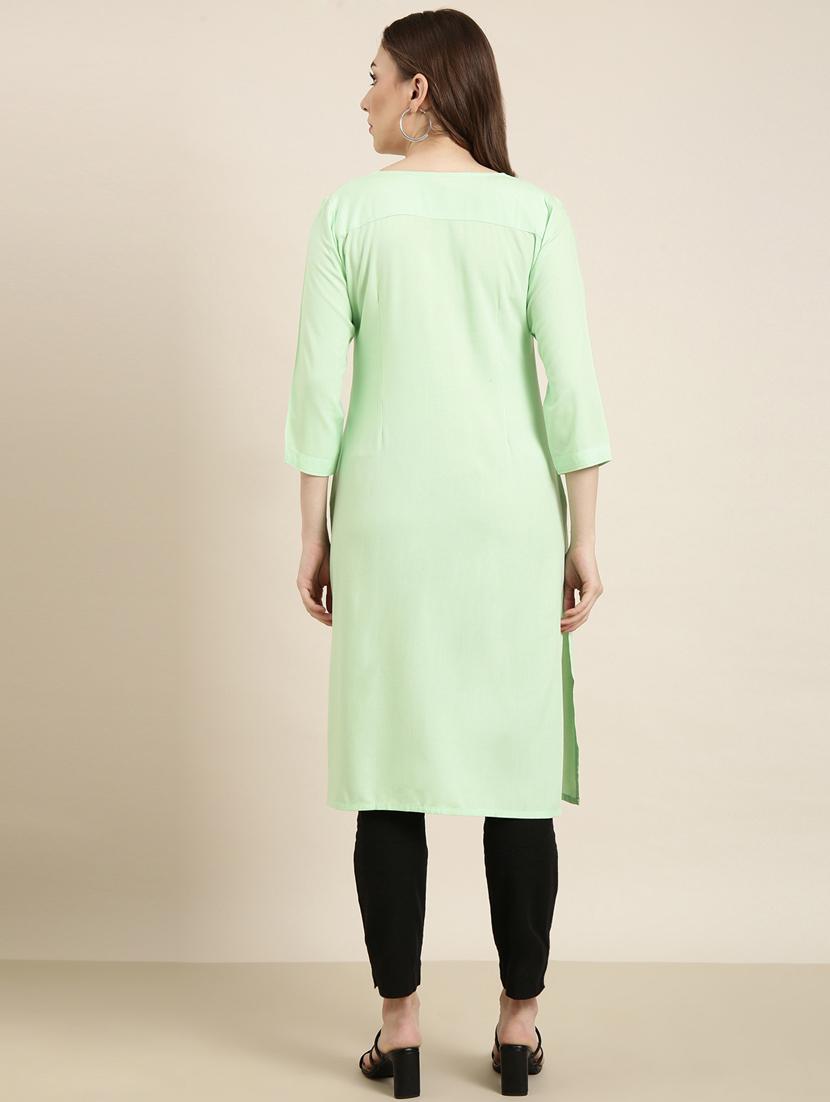 women green round neck straight kurta - 20960967 - Standard Image - 2