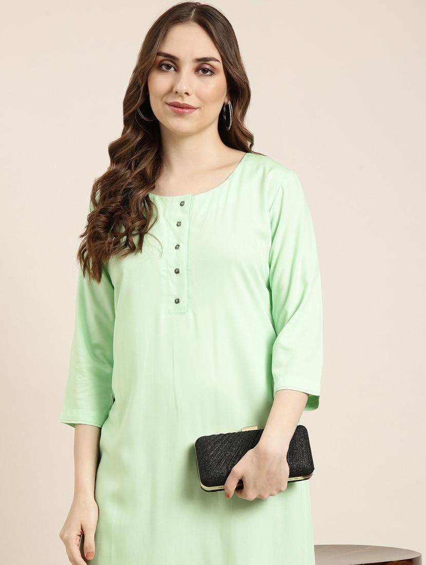 women green round neck straight kurta - 20960967 - Standard Image - 7