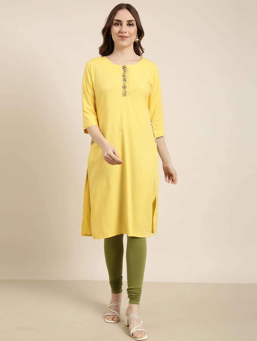 women three quarter sleeve straight kurta