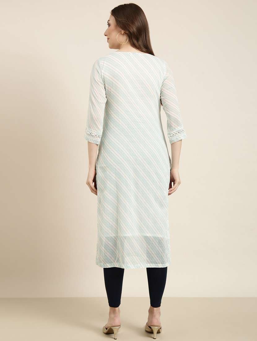 women white round neck straight kurta - 20960983 -  Standard Image - 2