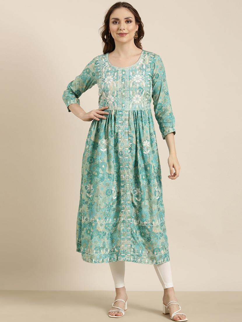 women green round neck a-line kurta - 20960987 -  Zoom Image - 0