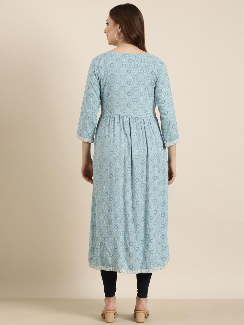 women light blue round neck a-line kurta - 20960991 - Standard Image - 2