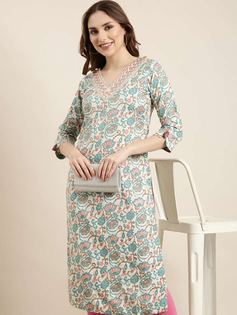 women white v neck straight kurta - 20961004 -  Standard Image - 7