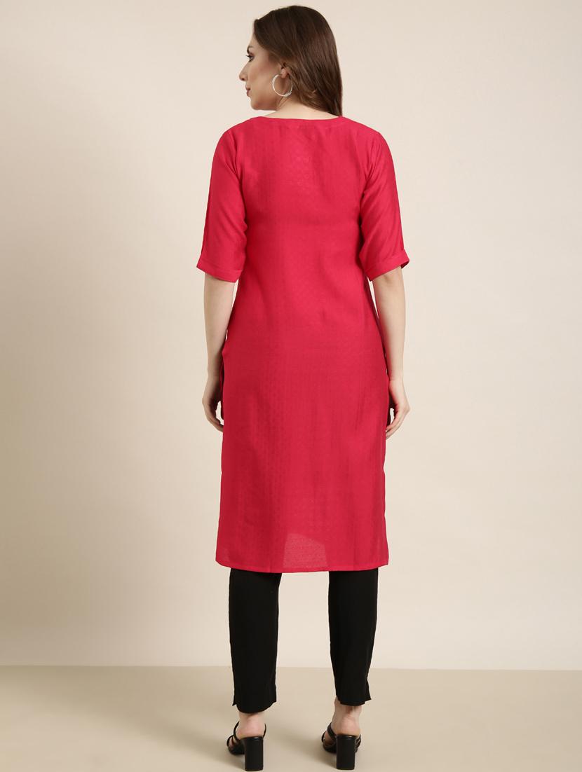 women red round neck straight kurta - 20961013 - Standard Image - 2