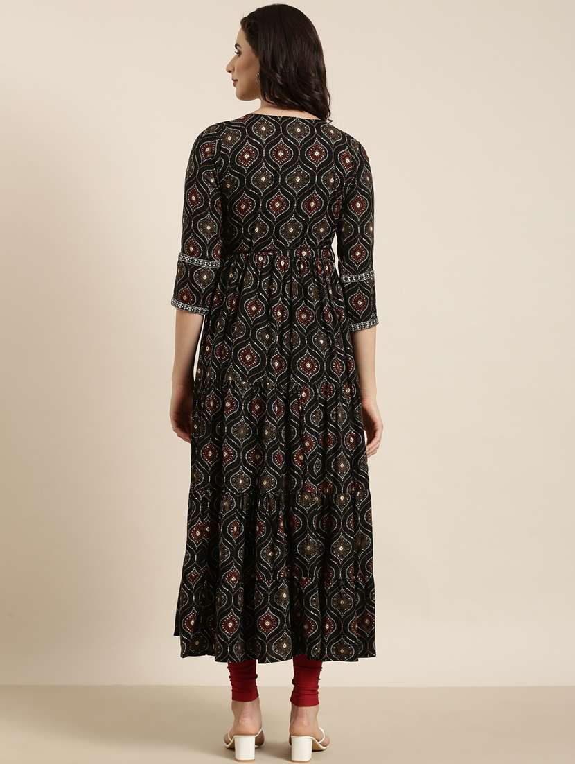 women black v neck flared kurta - 20961018 -  Standard Image - 2