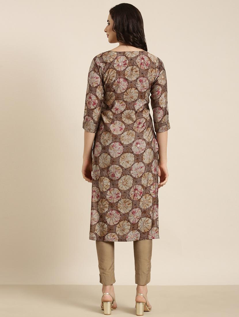 women brown notch neck straight kurta - 20961019 - Standard Image - 2