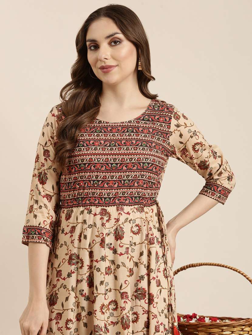 women beige round neck anarkali dress - 20961025 -  Standard Image - 7
