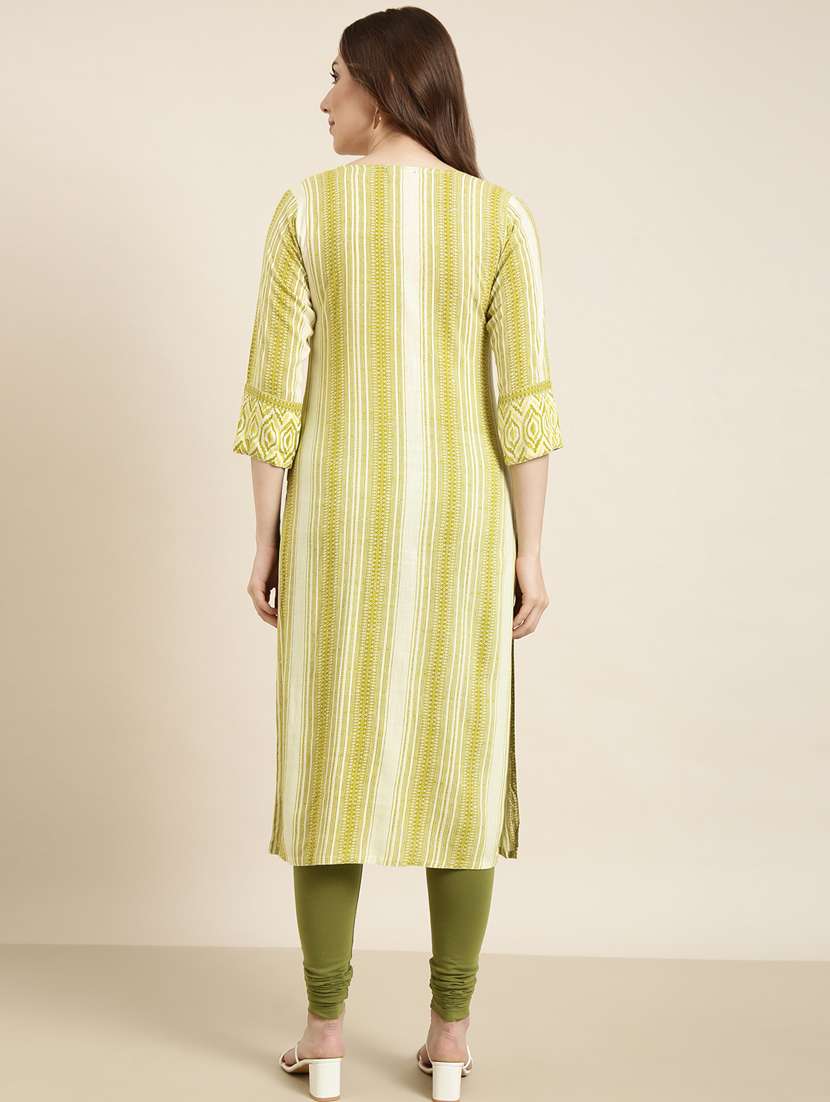 women lime round neck straight kurta - 20961030 -  Standard Image - 2