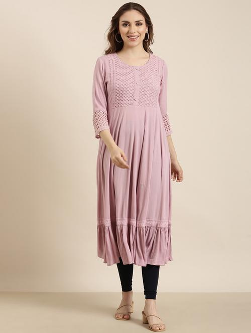women three quarter sleeve flared kurta - 20961033 - Standard Image - 0