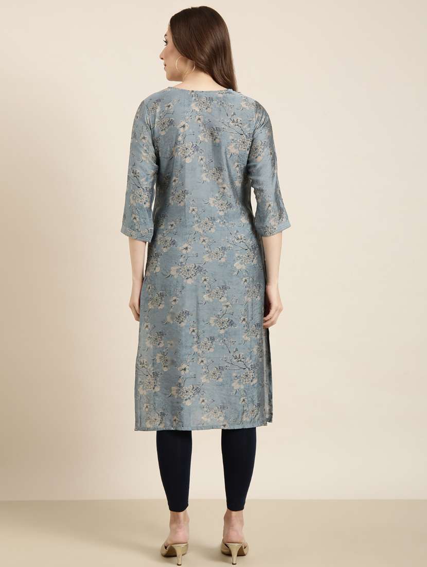 women three quarter sleeve straight kurta - 20961046 -  Standard Image - 2