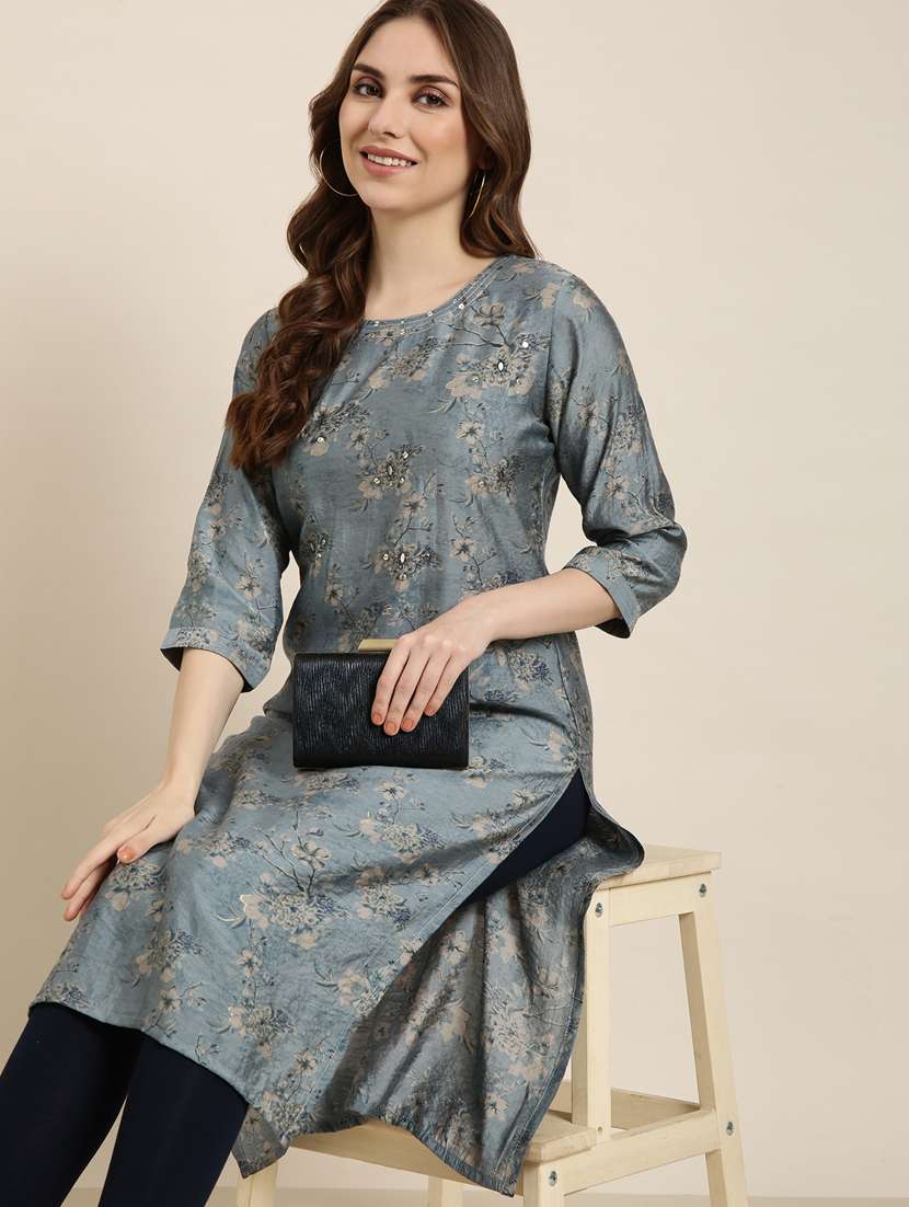 women three quarter sleeve straight kurta - 20961046 -  Standard Image - 7