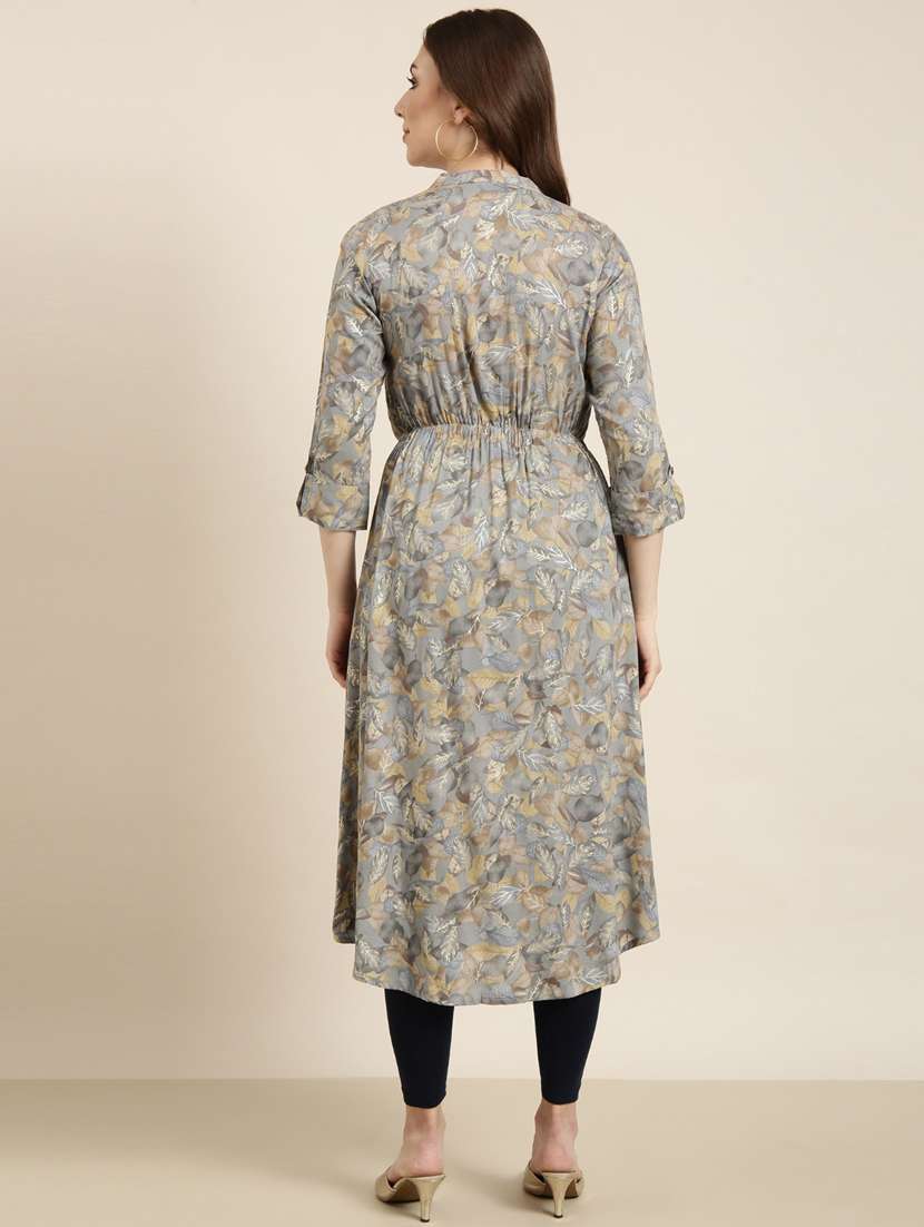women grey mandarin neck a-line kurta - 20961052 - Standard Image - 2