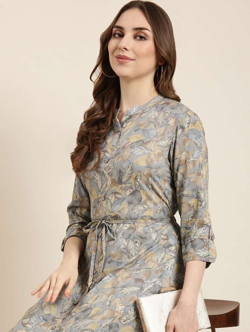 women grey mandarin neck a-line kurta - 20961052 - Standard Image - 7