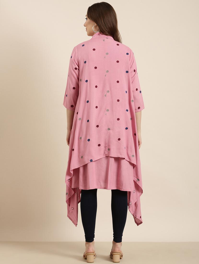 women pink solid a-line kurta with long shrug - 20961058 - Standard Image - 2