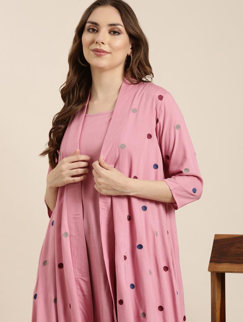 women pink solid a-line kurta with long shrug - 20961058 - Standard Image - 7