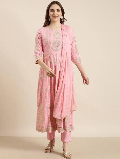 women pink printed kurta pant set with dupatta - 20961081 - Standard Image - 0