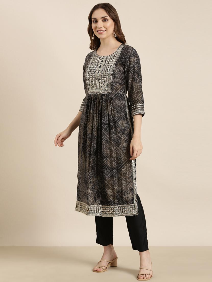 women bandhani round neck kurta pant set with dupatta - 20961088 - Standard Image - 2