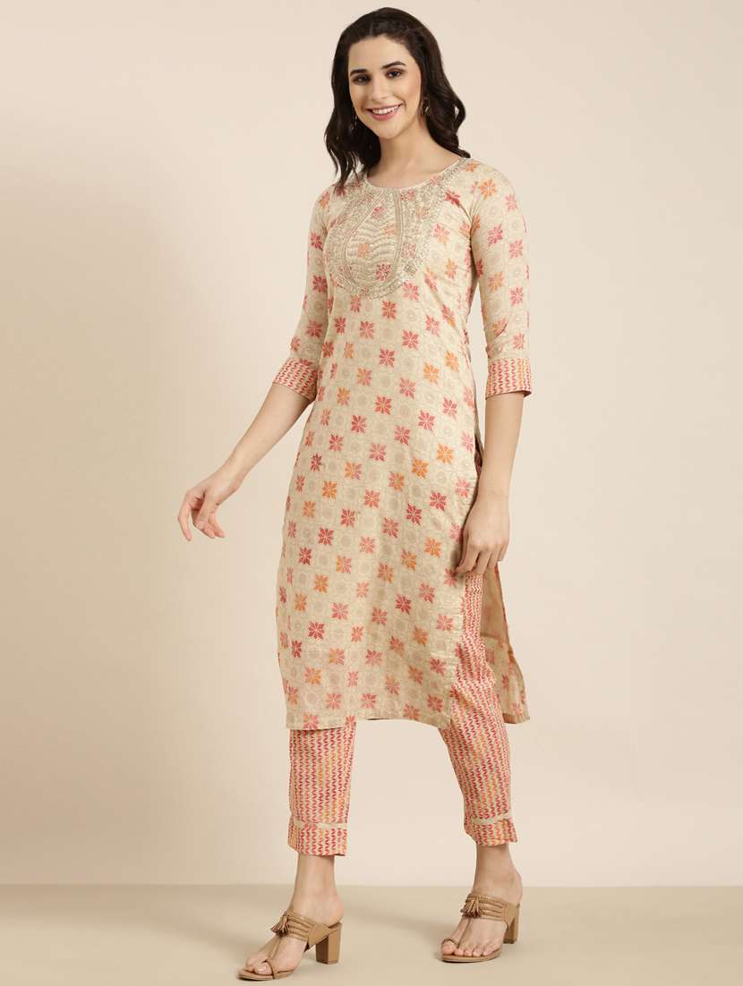 women beige geometric kurta pant set with dupatta - 20961094 -  Standard Image - 2