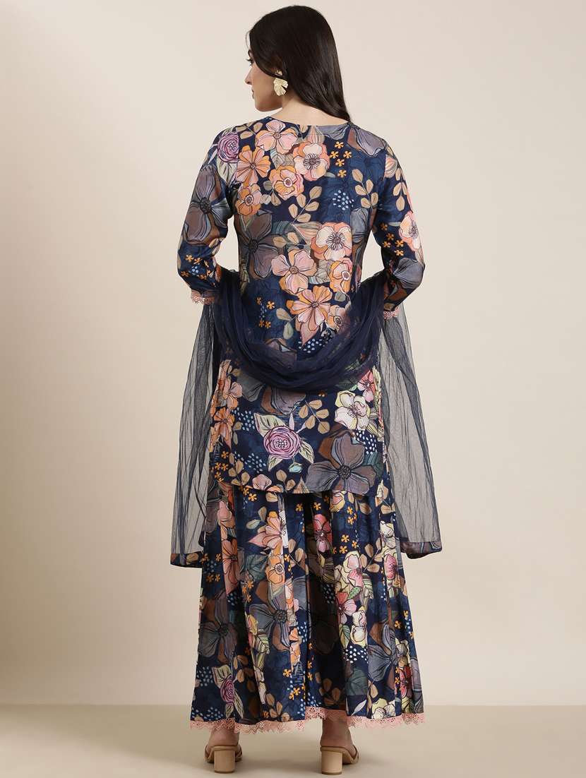 women floral round neck kurta sharara set with dupatta - 20961106 -  Standard Image - 2