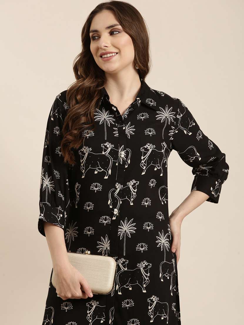 women printed three quarter sleeve kurta pant set - 20961129 -  Standard Image - 7