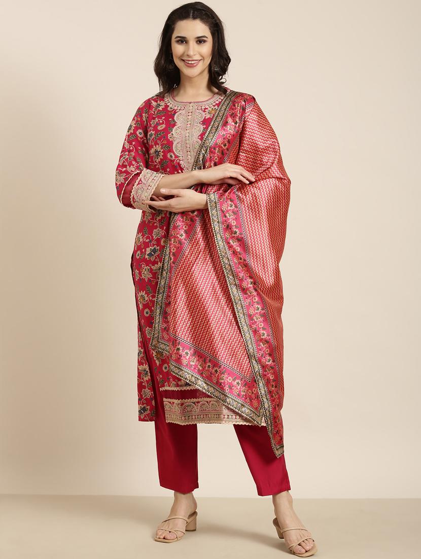 women floral round neck kurta pant set with dupatta - 20961148 - Zoom Image - 0