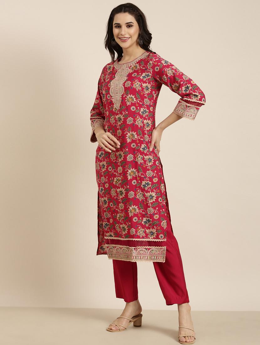women floral round neck kurta pant set with dupatta - 20961148 - Standard Image - 2