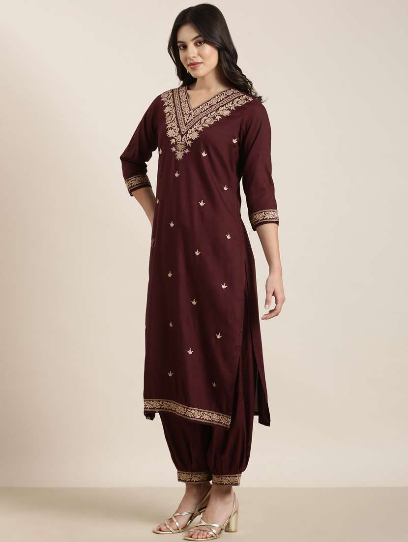 women embroidered three quarter sleeve kurta salwar set - 20961151 -  Standard Image - 2