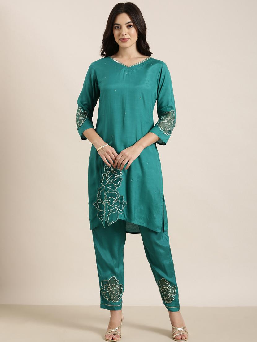 women three quarter sleeve kurta pant set - 20961166 - Zoom Image - 0