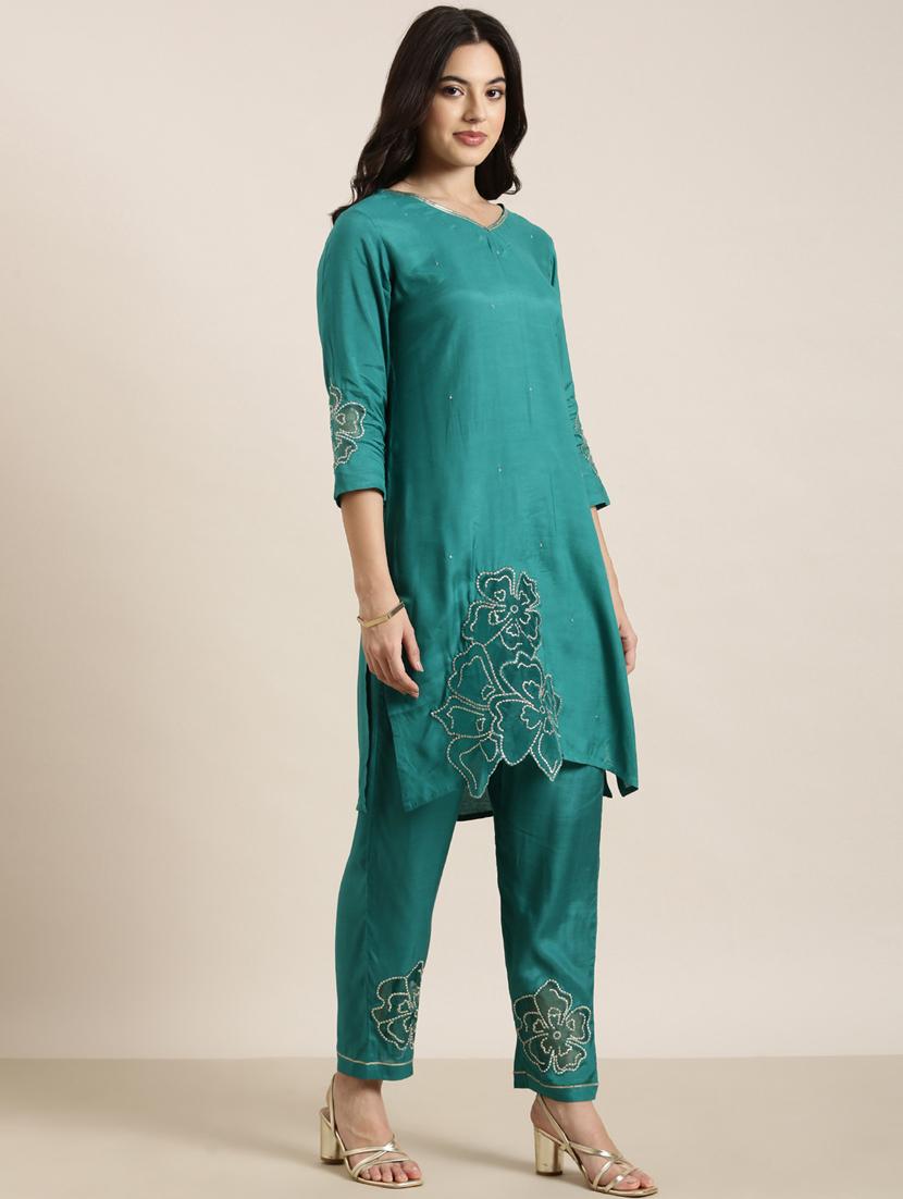 women three quarter sleeve kurta pant set - 20961166 - Standard Image - 2