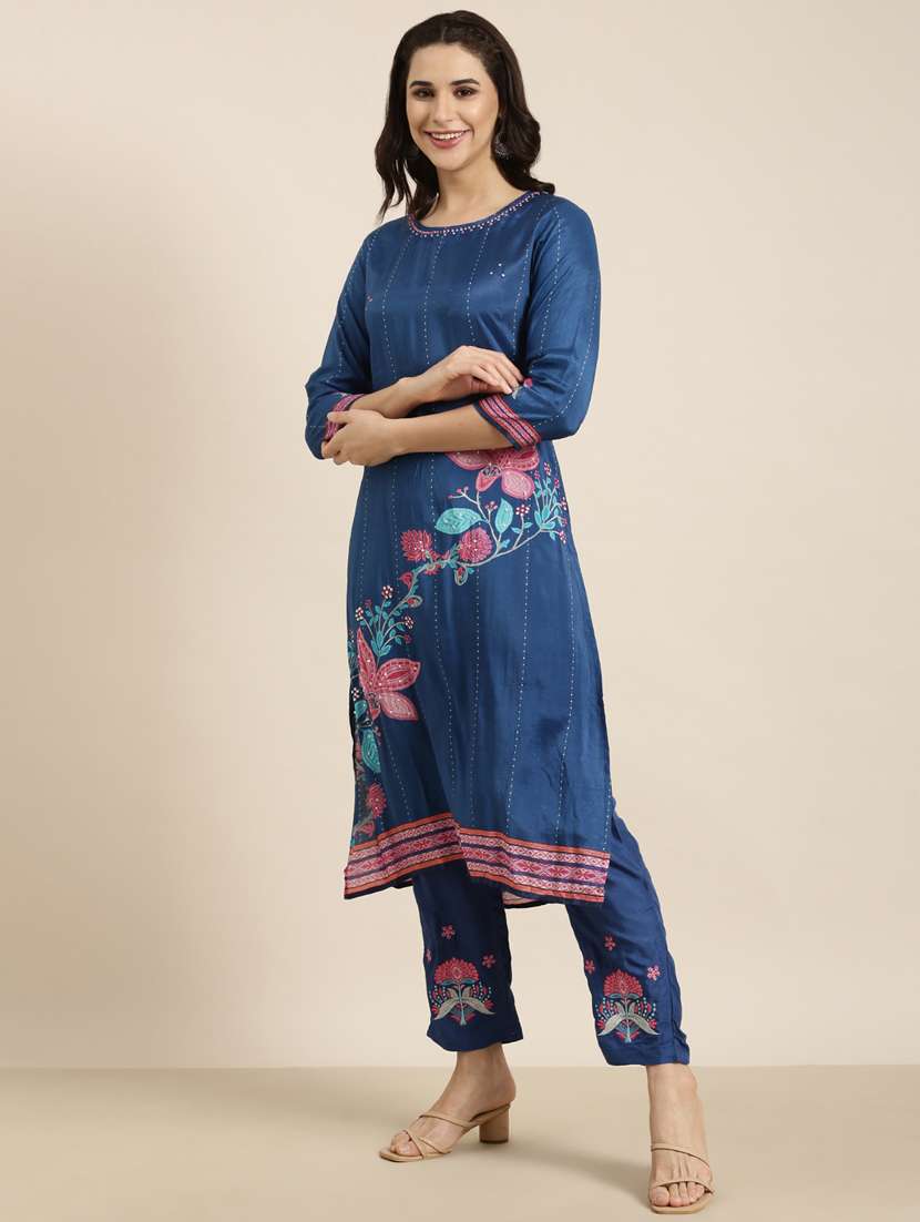 women applique work round neck kurta pant set with dupatta - 20961167 -  Standard Image - 2