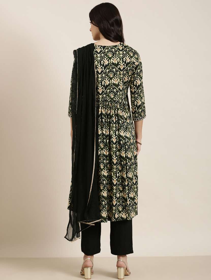 women ikat round neck kurta pant set with dupatta - 20961185 - Standard Image - 2