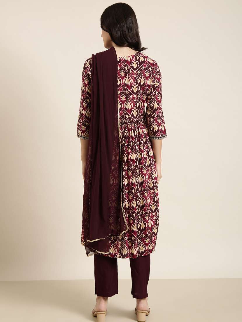 women ikat round neck kurta pant set with dupatta - 20961186 -  Standard Image - 2