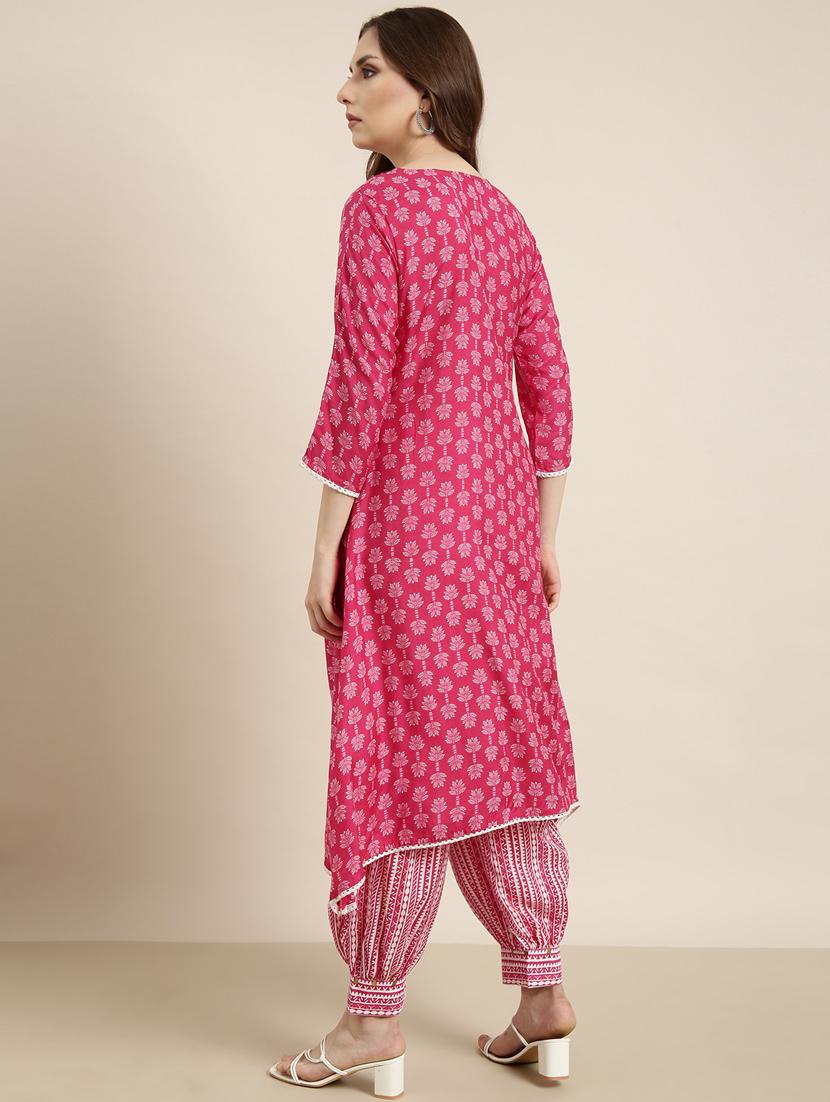 women pink printed mandarin neck kurta salwar set - 20961191 - Standard Image - 2