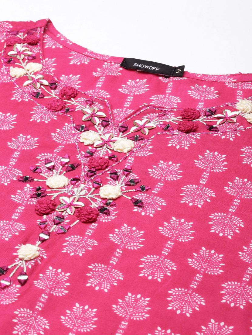 women pink printed mandarin neck kurta salwar set - 20961191 - Standard Image - 7