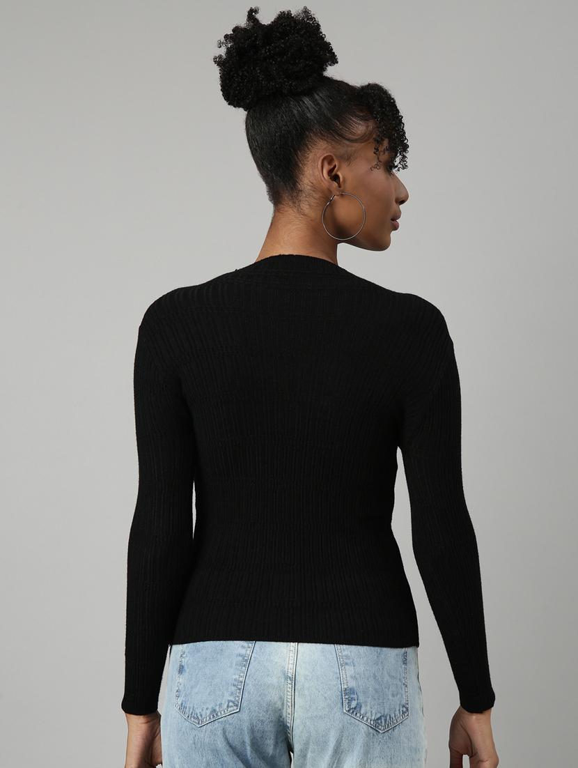 women solid black regular top - 20961252 - Standard Image - 2