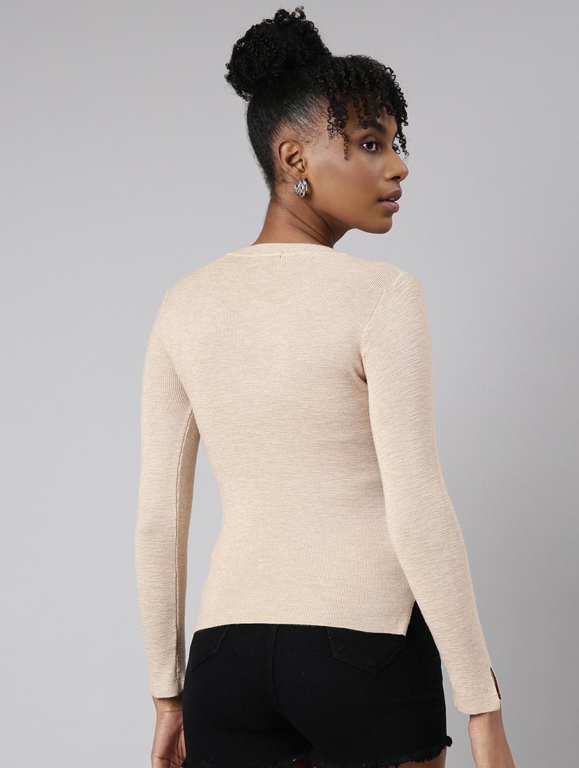 women beige solid regular top - 20961255 - Standard Image - 2